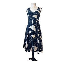 Vintage Y2K Sue Wong Silk Dress size 12 Modern Art print -Black , White , Gold