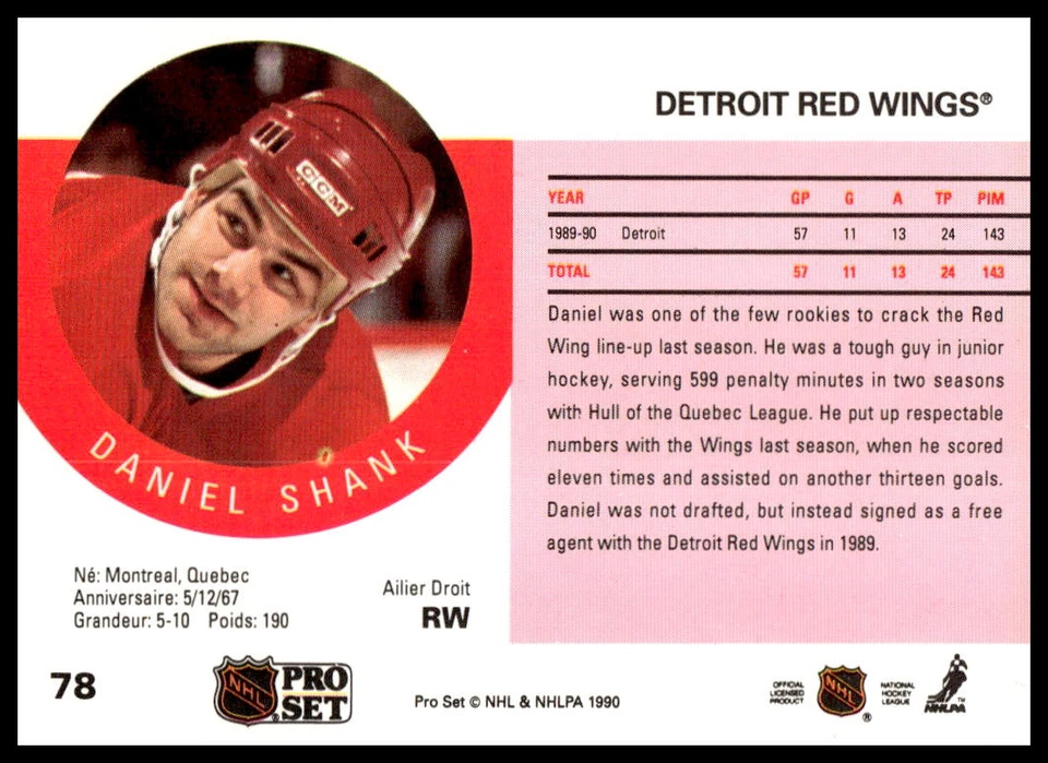 1990-91 Pro Set #78 Daniel Shank - Image 2 of 2