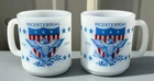 Pair Vintage Milk Glass Bicentennial Coffee Mug USA 1776 1976 Glasbake Americana