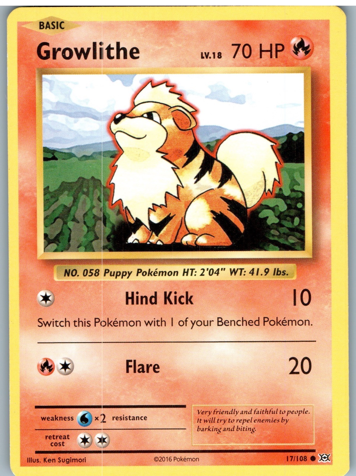 Growlithe 17/108 Common Evolutions Pokemon Moderately Played