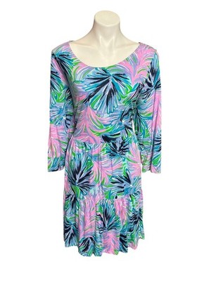 Lilly Pulitzer Geanna 3/4 Sleeve Swing Dress Gecko Green Beach Bash - Size XXL