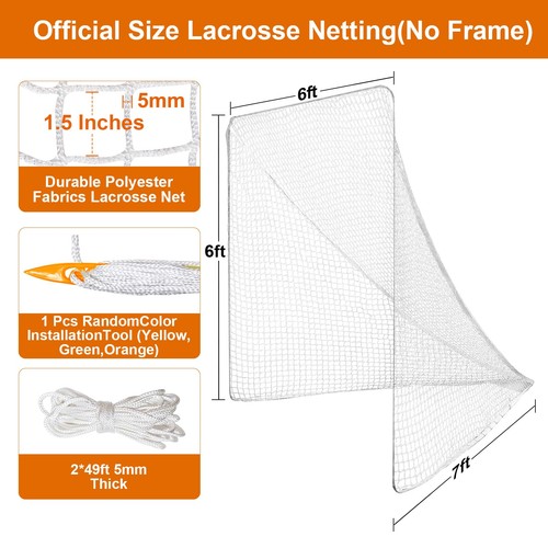 6x6x7’ 5mmLacrosse Net Replacement with 1x Random Color Install Aid，2X49'Laci... - Foto 2 di 4