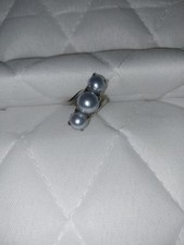 Genuine Large Grey Triple Pearl Ring In Sterling Silver