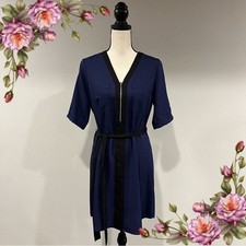 Short sleeve midi dress navy with belt