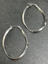 Vintage 2.3  Silver Tone Metal Wavy Hoop Hinged Earrings