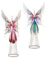 2Er Set Dekofiguren Elfen Pink + Blau H. 64Cm Aus Metall Formano S26