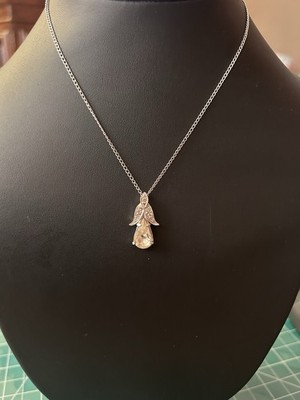 Vintage EISENBERG 16  Necklace clear Rhinestone teardrop  PENDANT