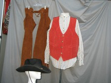 Cowgirl Costume Women's Western Leather Chaps Leather Vest and Hat Girl's