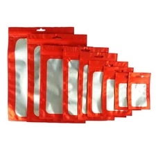 QQ Studio Red Foil Bags, Zipper Seal Pouches for Food, Matte Bags with Window