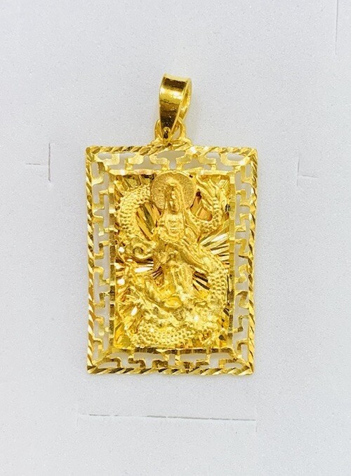 24K Solid Yellow Gold Shaped Rectangle Lucky Kung… - image 1