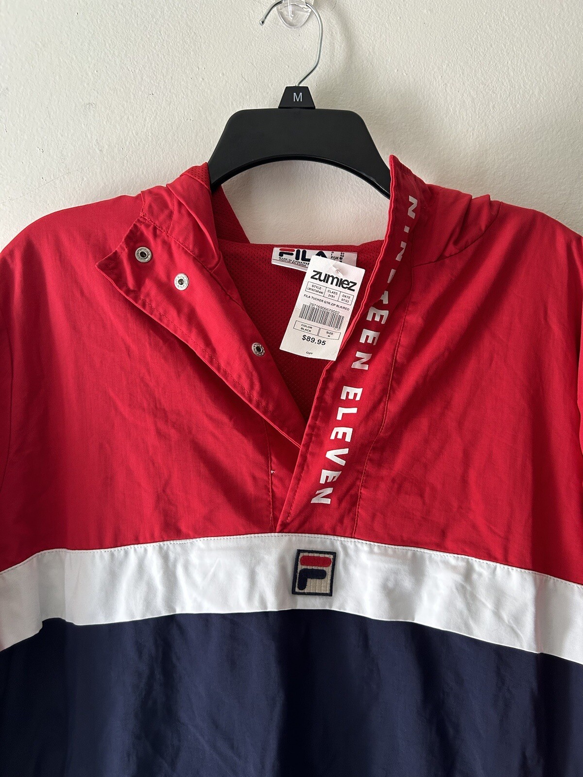 Giacca a vento FILA 'Nineteen Eleven' blu navy rossa e bianca nuova con etichetta zip uomo M