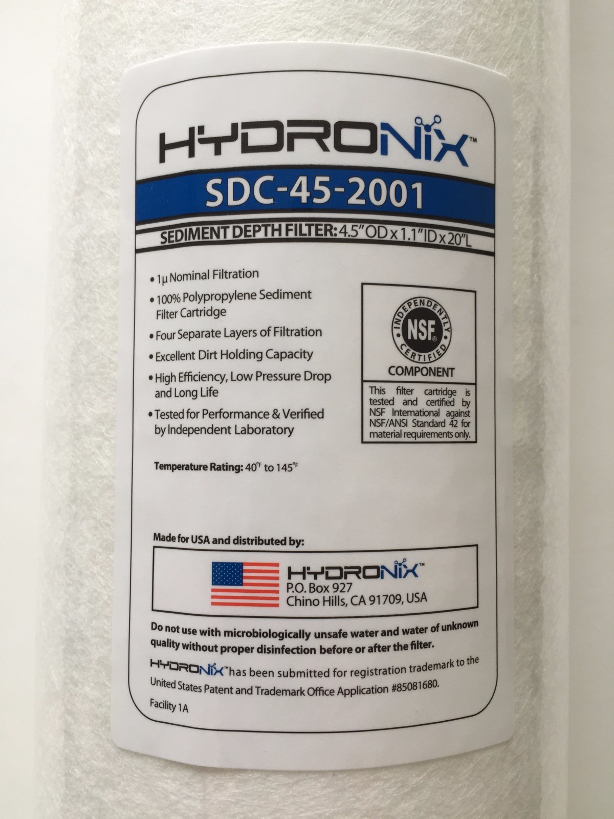 HYDRONIX 1 MICRON BIG BLUE 20"x4.5" SEDIMENT FILTER NSF CERTIFIED - 6 FILTERS