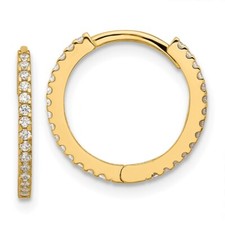 14k Yellow Gold Polished Cubic Zirconia 1.25mm Hinged Huggie Hoop Earrings 1.25g