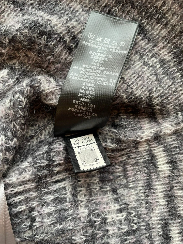 Ted Baker Wool Jumper Size 8 Grey Black Balloon Sleeve Wool Mohair Mix - Image 4 of 4