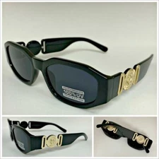 New CLASSIC HIP HOP RAPPER Style SUNGLASSES Black Frame Gold Medallion Dark Lens