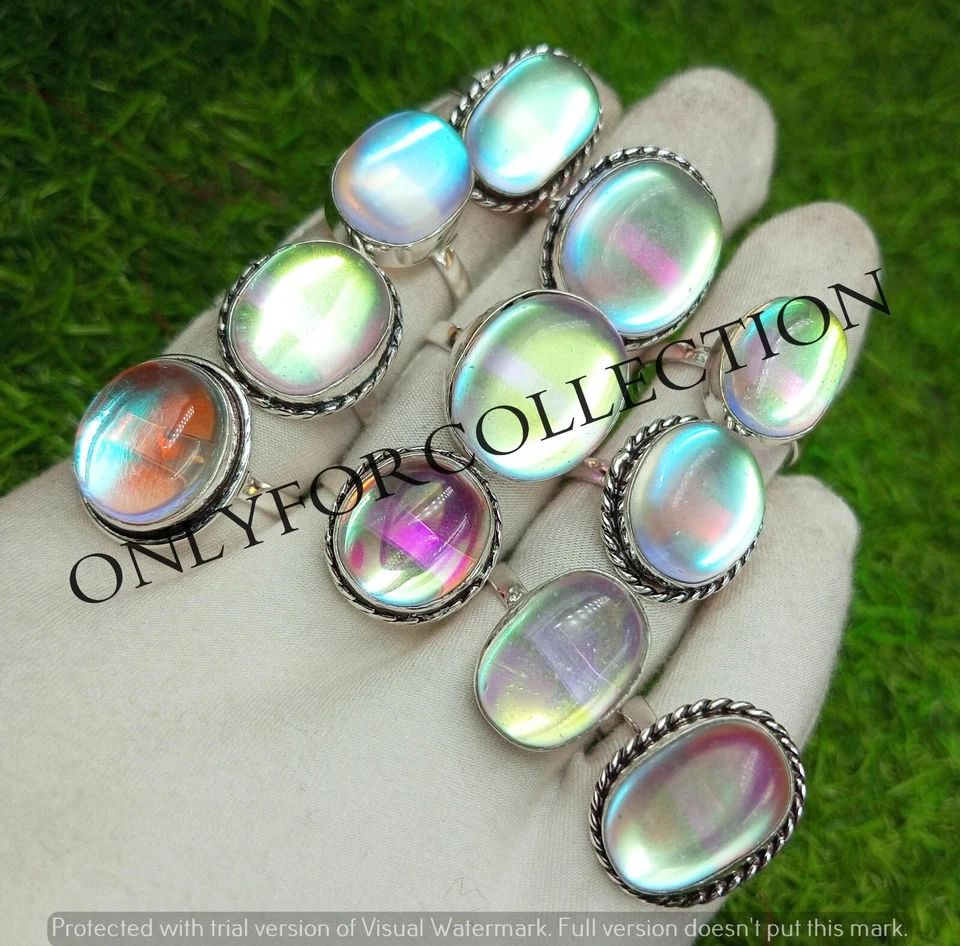 Mystic Topaz Gemstone 925 Sterling Silver Plated Wholesale Lot Good Aura Rings - Image 4 of 4