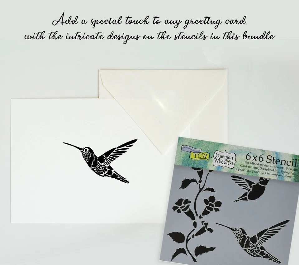 Plantilla de colibríes flores pájaros para medios mixtos plantillas de arte plantilla reutilizable Foto 4 de 4