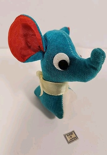 TINY Vtg 1960s Dream Pets? Kamar ? Blue Green ELEPHANT Stuffed 3” Exc Velvet - 第 1/5 張圖片