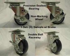 3-1/2" x 1-1/4" Swivel Caster Black Polyurethane Wheel w/ Brake300lb ea Tool Box