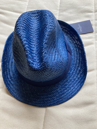 Hackett London Straw Trilby Hat Blue 