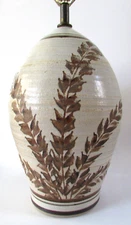 VTG 70's XL Stoneware Pottery Brown Branch Leaf Lamp 28"