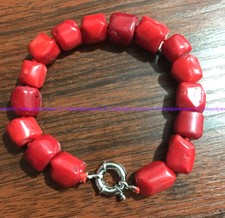 Fashion Natural Red Coral Gemstone Cylinder Beads Bracelet 7.5 in AAA