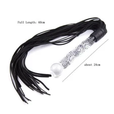New PU-Leather Whip Flogger Crystal Glass Handle Tassel Queen Crop roleplay