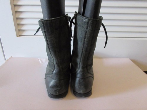 WOMENS BLOOMINGDALE'S GRAY LEATHER LACED/SIDE ZIP-UP ANKLE BOOTS SIZE 6 - Picture 4 of 7