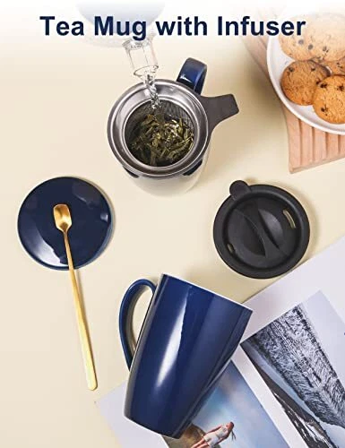 Tea Cup With Infuser And Lid 17 Oz Large Tea Infuser Mug Ceramic Tea Mug With 2 - Picture 3 of 9