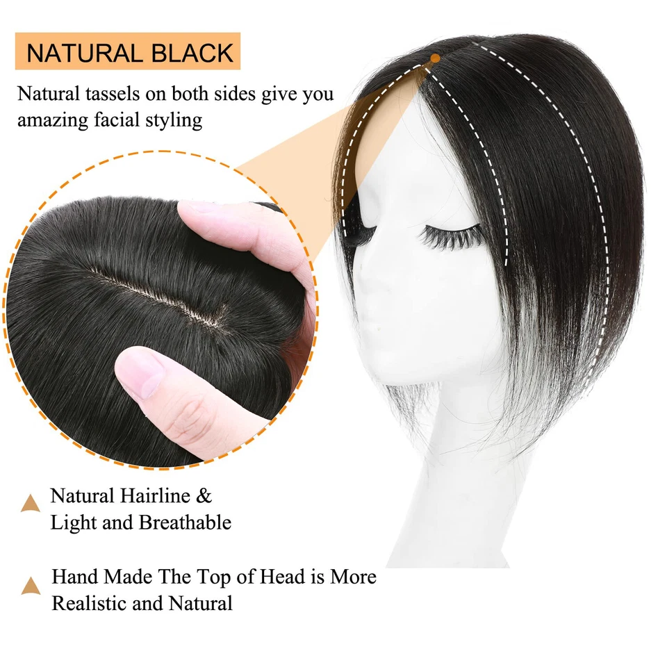 100% Remy Human Hair Topper Toupee Hairpiece Wigs Clip In Silk Base Honey Brown - Image 2 of 4