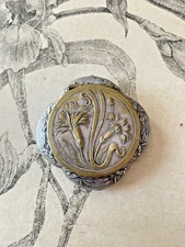 charming miniature box / pill box in silver metal decor ART NOUVEAU