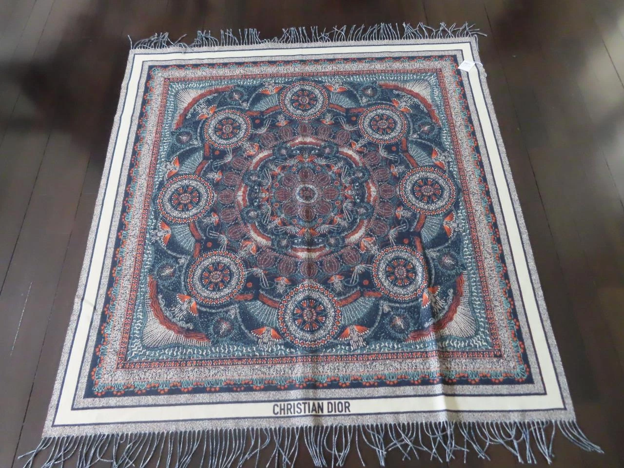 Châle/enveloppe à franges diorscopique bleu marine/multicolore Christian Dior