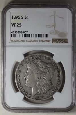 1895-S $1 NGC VF25 Morgan Silver Dollar, Miss Liberty Head Dollar