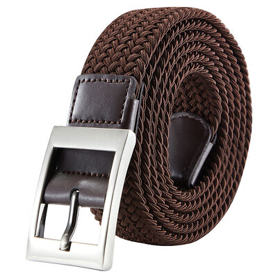 Men Belt Stretch Elastic Braided Woven Plus Size Big&Tall Brown Black Khaki