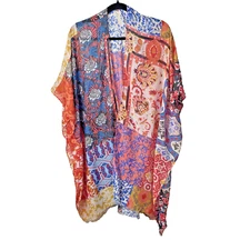 Women's Patchwork Floral Colorful Artsy Kimono OS  Boho Festival Cover-Up