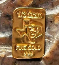 1 /3 GRAM GOLD BAR  24K PURE TGR PREMIUM BULLION INGOT 999.9 FINE CERTIFIED