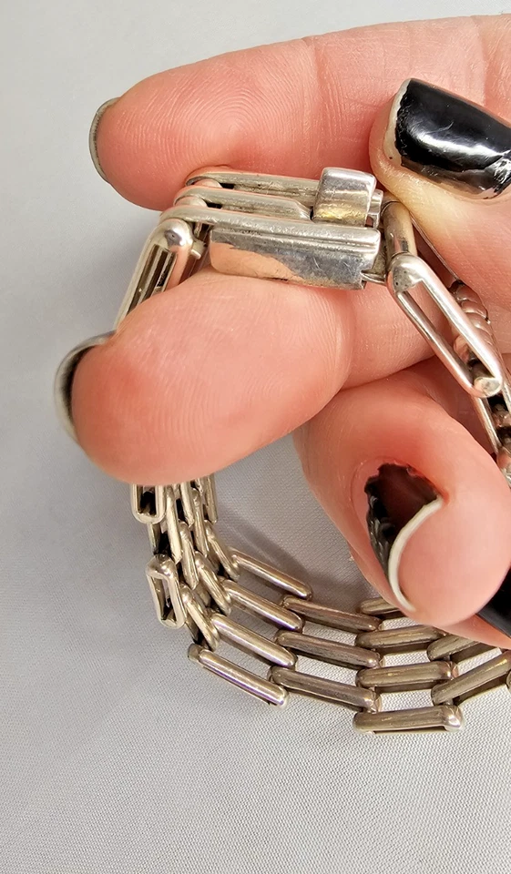 Pulsera Brutalista Gruesa Eslabón Puerta Ancha Plata 925 Taxco México De Colección Foto 4 de 4