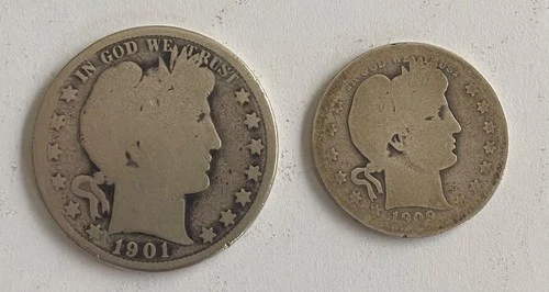 1901 Barber half & 1909 Barber quarter melt over $45
