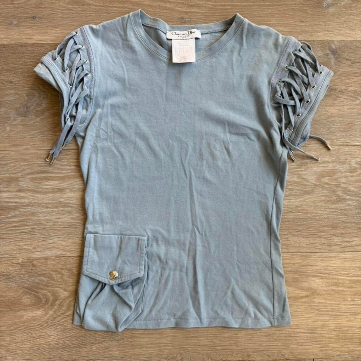 Dior lingerie layer ディオール　Y2k DIOR トップス Christian Dior Y2K Lace-Up Detail Tee Blue | eBay