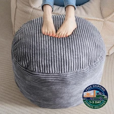 Puf otomano redondo relleno de espuma, puff de pana con almacenamiento