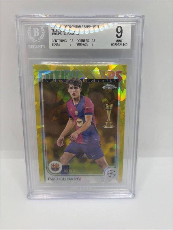 2024-25 Topps Chrome Sapphire UCC Yellow Sapphire #196 Pau Cubarsi FS /75