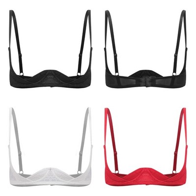 Damen Spitzen Hebe BH Offene Brüste mit Bügel Push Up 1/4-Cups Bra Unterwäsche 