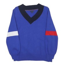 TOMMY HILFIGER Womens Blue  Red  White Plain V-Neck Basic Knit Pullover Jumper