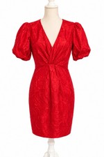 GUESS Red Floral Jacquard Puff Sleeve Zip Back Dress Size 8 NWT Cocktail Party
