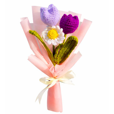 Handarbeit gehäkelt Tulpen Blumenstrauß süß Garn Blumengesteck Geschenk Wohndeko