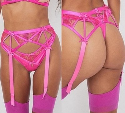 For Love & Lemons Hot Pink Garter Belt NWT XXS S Lace Strappy Lingerie