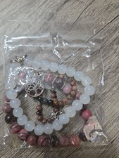 Boho Stackable Stretch Beaded Bracelet With Pouch, Brown  Wht. NEW