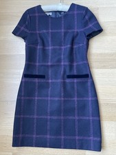 HOBBS Tartan Check 100% Wool Shift Tweed Dress , Navy/ Pink, Size US 6