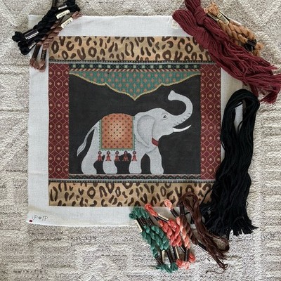 JP Needlepoint Canvas 13ct + Partially Kitted  Elephants in Temple with Borders 