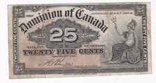 THE DOMINION OF CANADA 1900 25 CENTS BANK NOTE -Very Fine Note